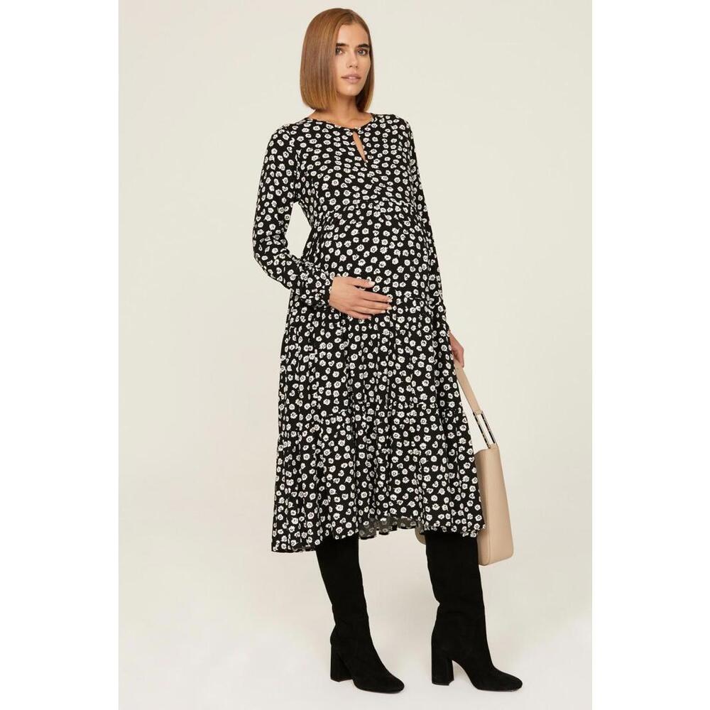 NOM Maternity Floral Margot Maternity Dress Black Size M Discoloration
